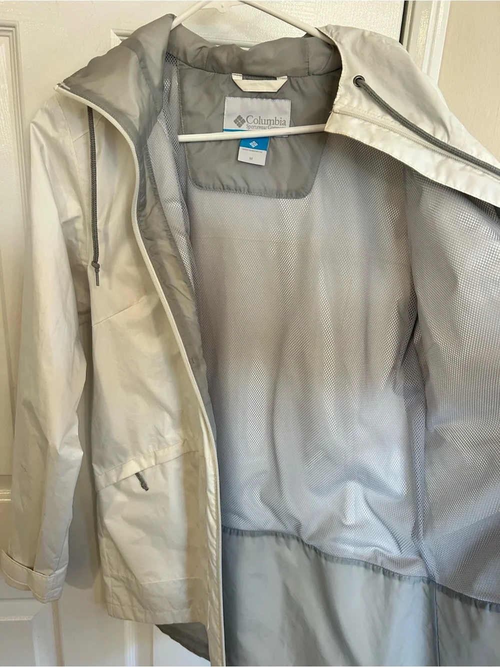 Columbia Women’s Rain Jacket White Waterproof Hooded Raincoat Size M